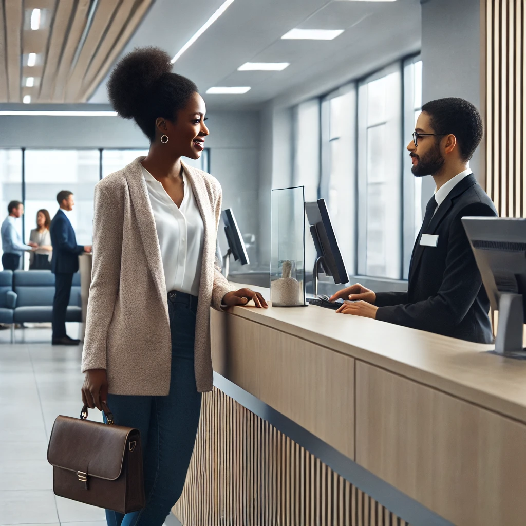 African American woman talking to bank teller about 3-month bank statement loans