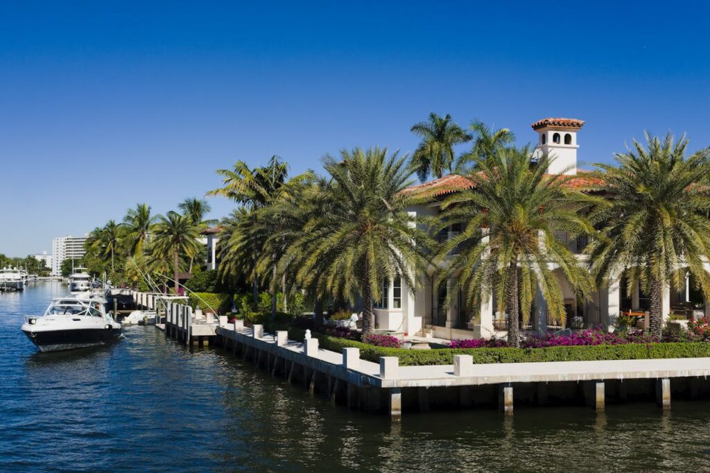 A waterfront home in Miami that was financed using a conventional loan Florida. 