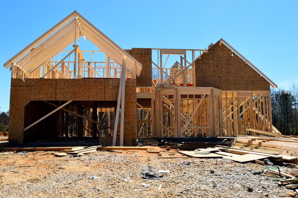 A framed new build home that was financed with a construction loan Oregon. 